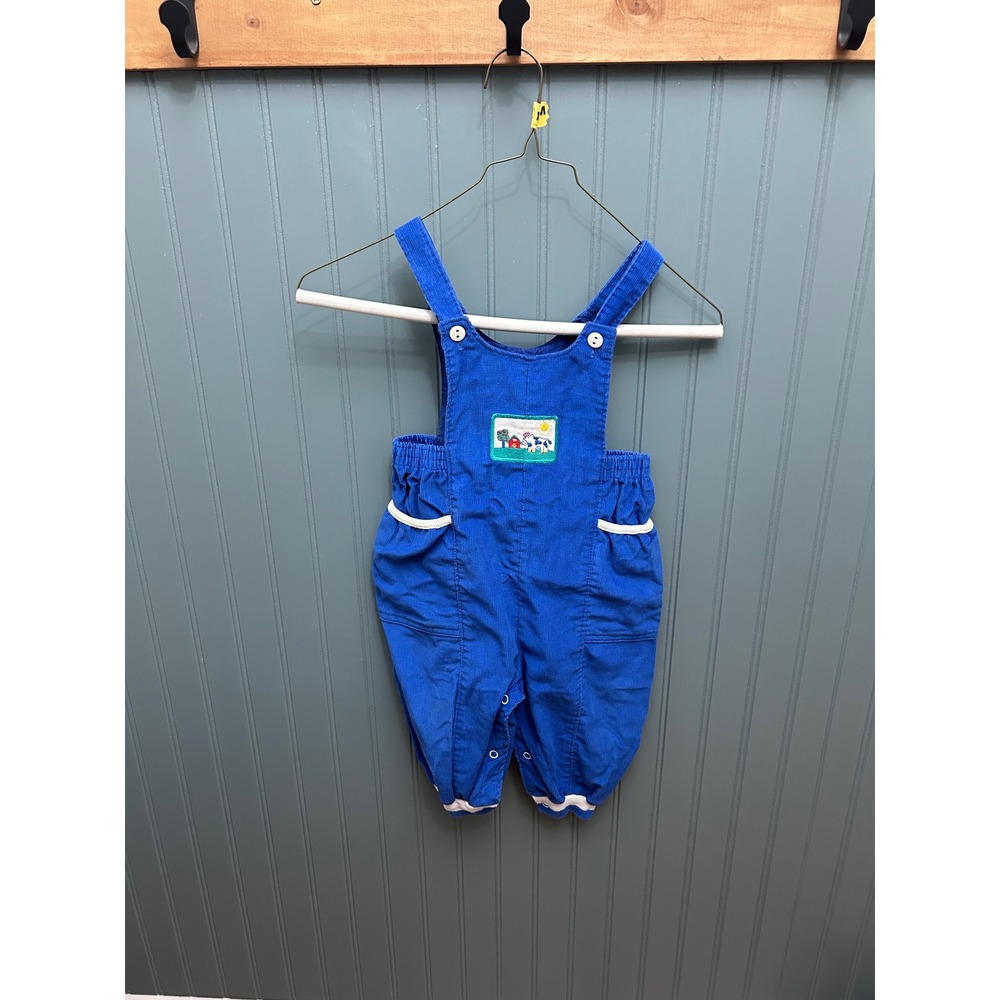 Vintage Health-tex Blue Corduroy Farm Embroidered Overalls 24 Months Made in USA